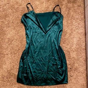 Deep green satin spaghetti strap dress